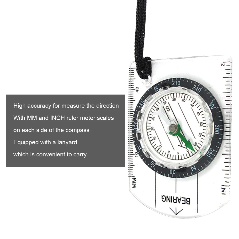 

Outdoor Mini Compasss Plastic with Straight Rulers MM/INCH Hiking Compass Map Scale Ruler with Lanyard Camping Accessories