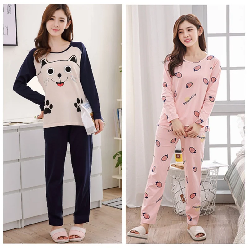 

Cartoon Printed Women Pajamas Suit Spring Autumn Long Sleeve Cute Sleepwear o-Neck Loose Leisure Breathable Home Clothes Female
