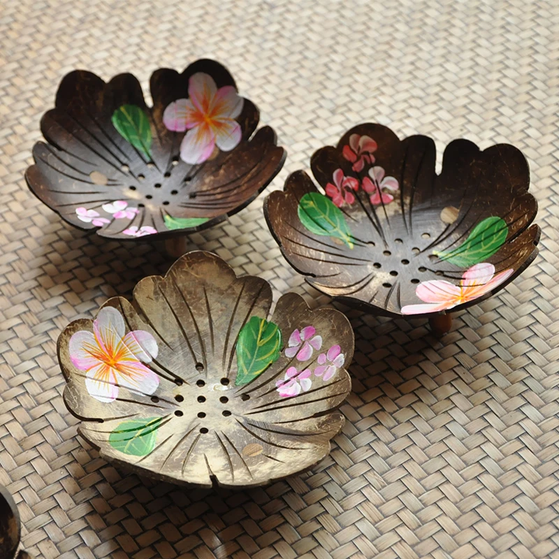 

Handmade Coconut Shell Leaf Shape Soap Box Can Drain Coconut Shell Soap Tray New Exotic Soap Box