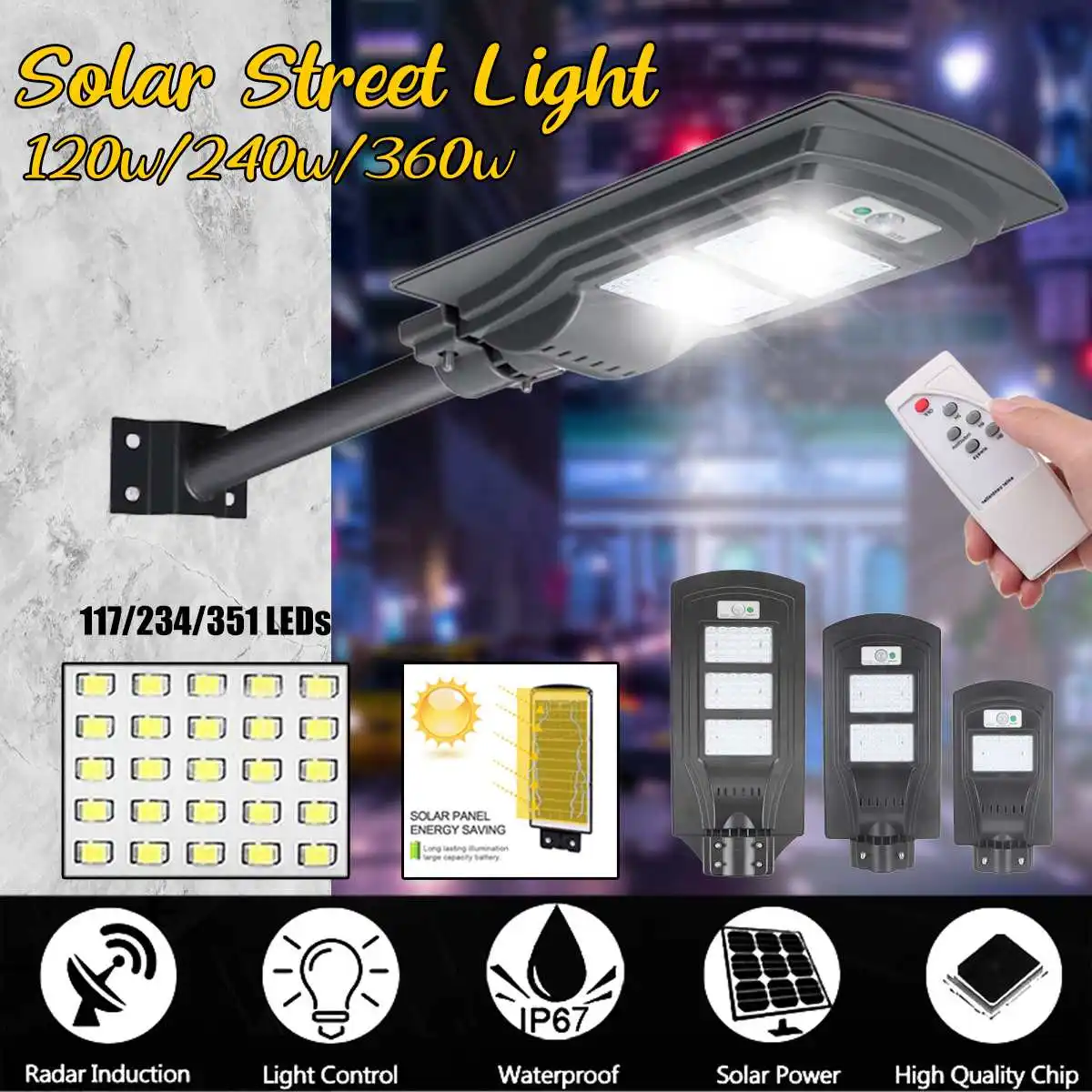 Smuxi 23000LM 120 W/240 W/360 W Солнечный уличный светильник 117/234/351 светодиодный ing