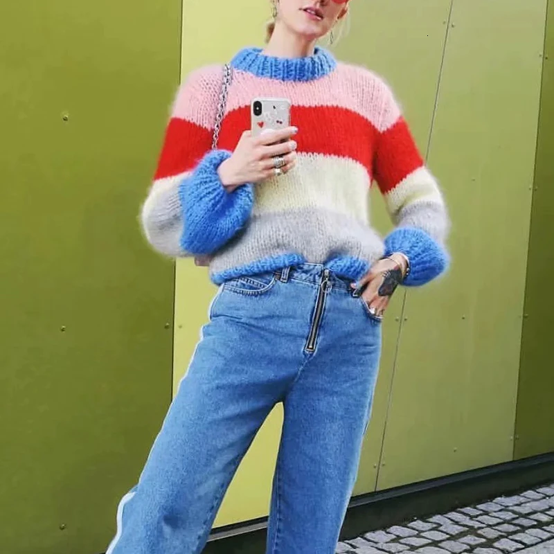 Женский трикотажный свитер CHICEVER повседневный пуловер с круглым вырезом и