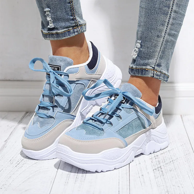 MCCKLE Shoes Women Sneakers Platform Lace Up Mixed Color Ladies Suede Flat Fashion Vulcanized Casual Comfort Footwear Autumn