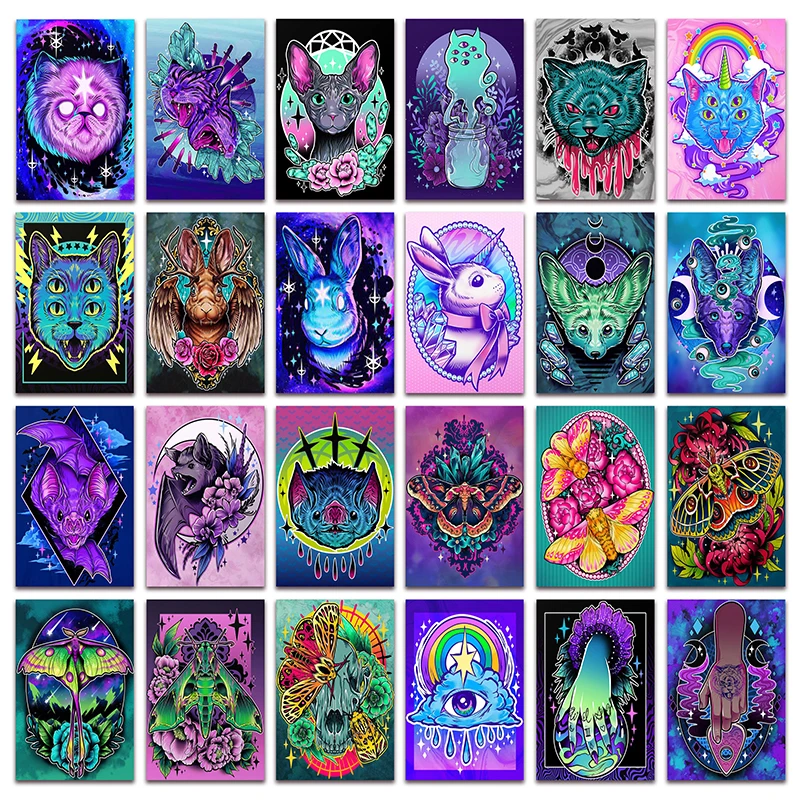 

New Full Diamond painting mosaic Animal Cat fox bat 5D DIY embroidery cross stitch color butterfly rabbit alien Home decor E084