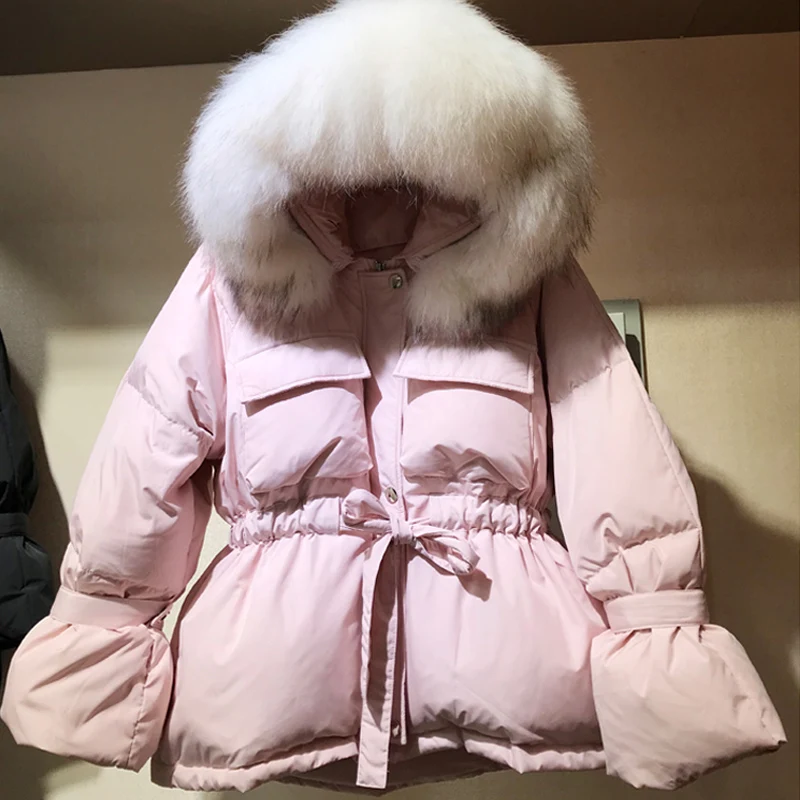 Зимние парки из натурального меха енота с воротником на 90% белом утином пуху