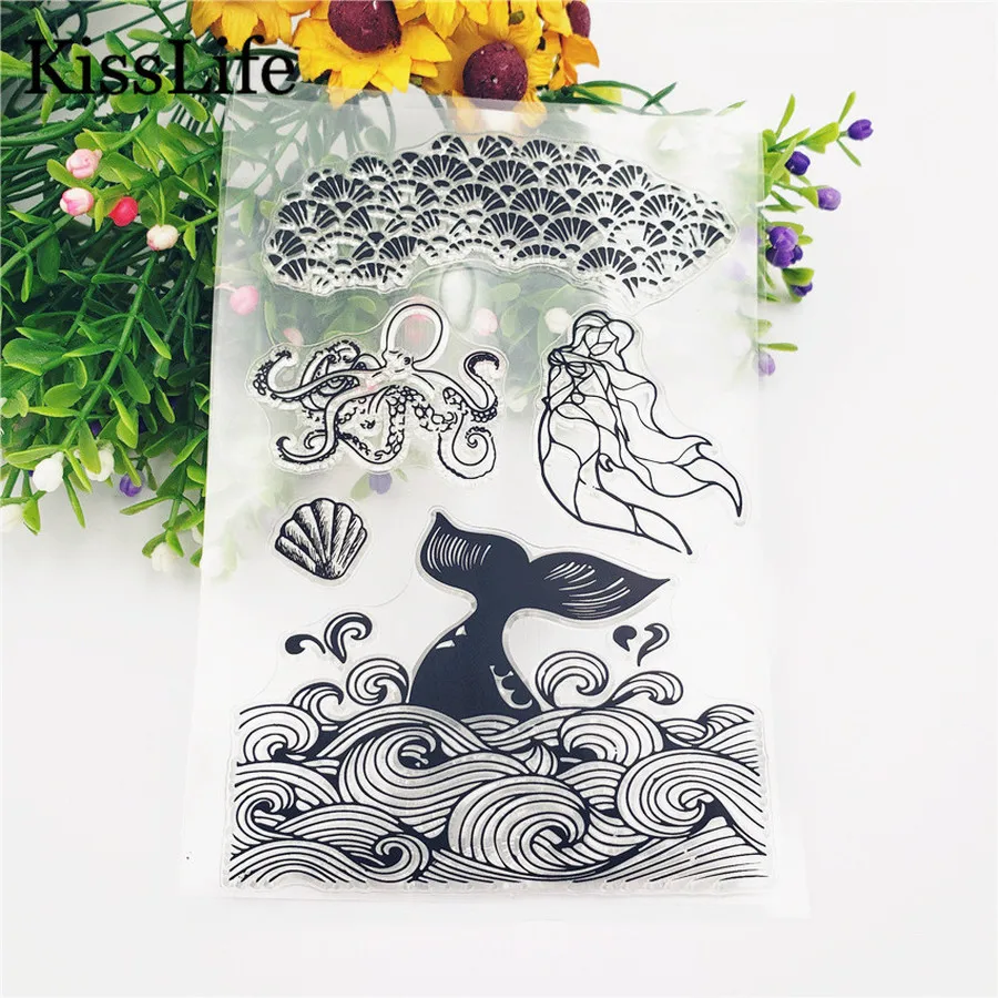 1 Sheet Beautiful Fish Tail Octopus Angel Clear Rubber Stamps for Scrapbooking Card Making Christmas Album Decors | Дом и сад