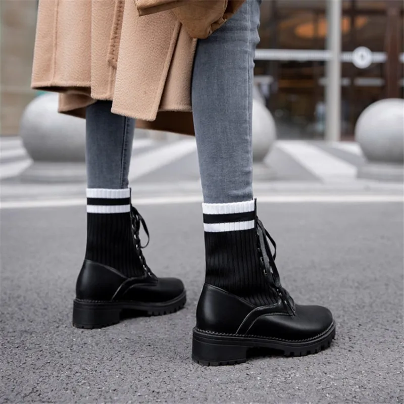 Ботинки женские на квадратном каблуке со шнуровкой 2020 | Обувь