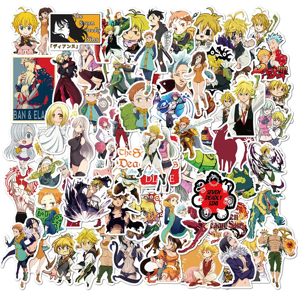 10/50/100 unids/lote Jap&oacute;n Anime Siete pecados mortales pegatinas impermeable para guitarra bricolaje port&aacute;til PS4 skate ni&ntilde;os pegatina para juguetes-2