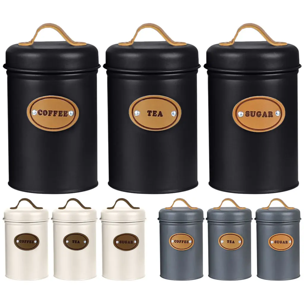 

3Pcs Storage Jars Sugar Coffee Tea Organization with Air Tight Lids Cylinder Easy Clean Nordic for Canister Set Collection