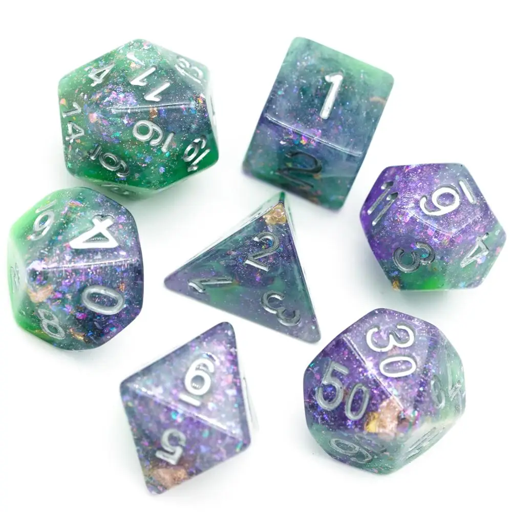 Кубики D &amp фиолетовые/зеленые 7 шт./компл. игральные кости DND с разноцветными