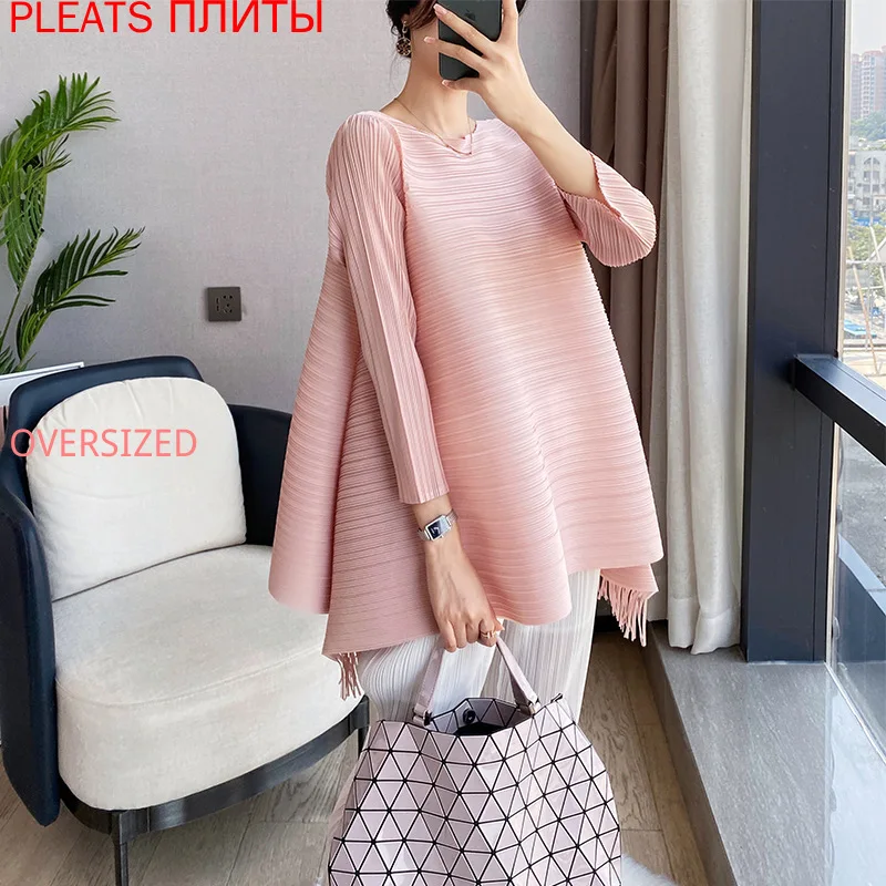 

Summer New Design Sense T-shirt Long Sleeve Miyake Top Pleated Bottoming Shirt Women PLEATS Blusas Ropa Mujer T Shirt