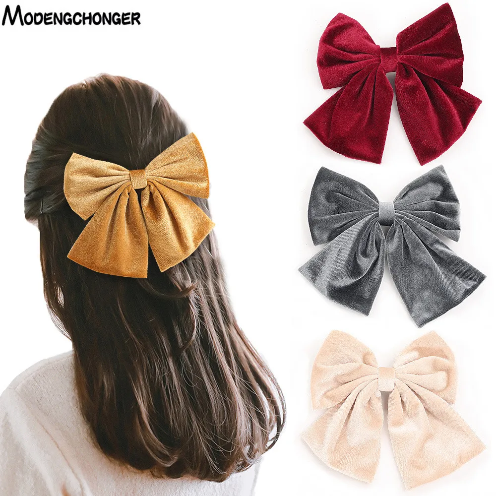 

New Velvet Barrettes 2 Level Big Bow Pearl Hair Clip Korean Ponytail Clip Hairgrips For Women Autumn And Winter Hair Accessories