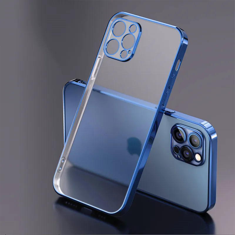 

Luxury Square Frame Plating Clear Phone Case For iPhone 12 11 Pro Max Mini X XR XS 7 8 Plus SE 2 2020 Transparent Silicone Cover