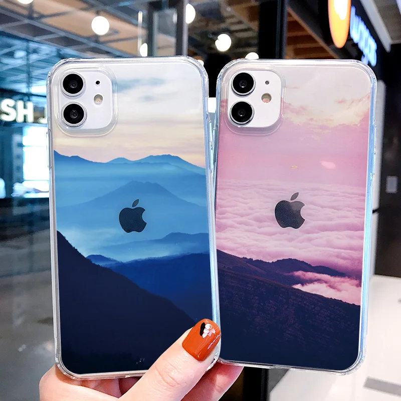 Mountain Forest Cloud Clear Printed Phone Case For iphone 7 8 Plus 11 12 13 Pro Max X XS Max XR SE2020 Transparent Cover Funda