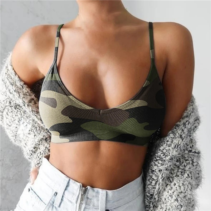 

Women Underwear Bra Sexy Camouflage Spaghetti Strapped Bra Top Without Steel Ring Summer Autumn Casual Sportwear Size