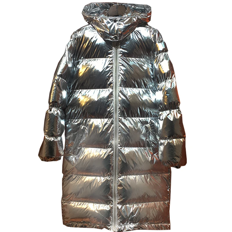 

Great quality Winter oversized shiny silver thick warm cotton coats female fashion bread style fluffy cotton warm coats F2250