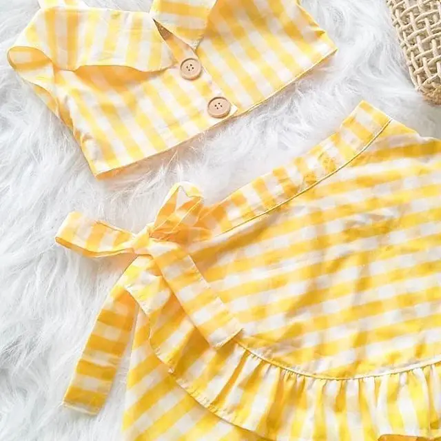 

2020 New Hot Toddler Baby Girls Plaid Clothes Vest Crop Top+Skirt Dress Summer Outfit Set