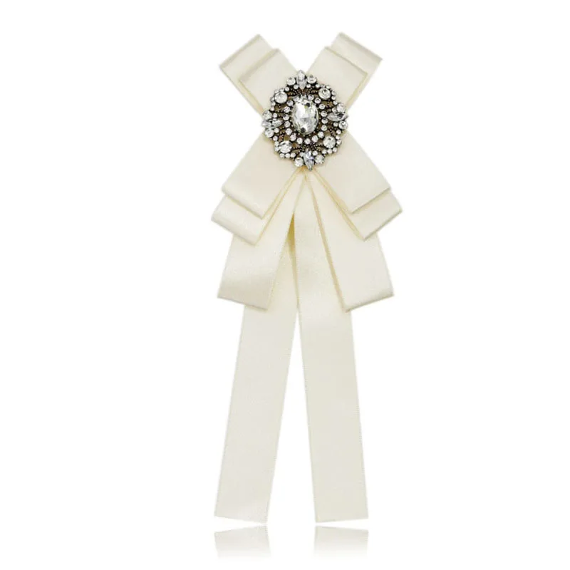 

Fabric Brooch Female TemperAment Of Alloy Bow With Imitation Diamond Brooches Collar Pin