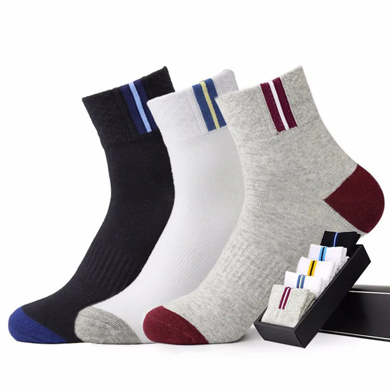 2 Pairs Tube Socks Cotton Business Men's Sport Casual lable Deodorant Sweat-absorbent Fat Feet solid Black Gray Fashion Sock | Мужская