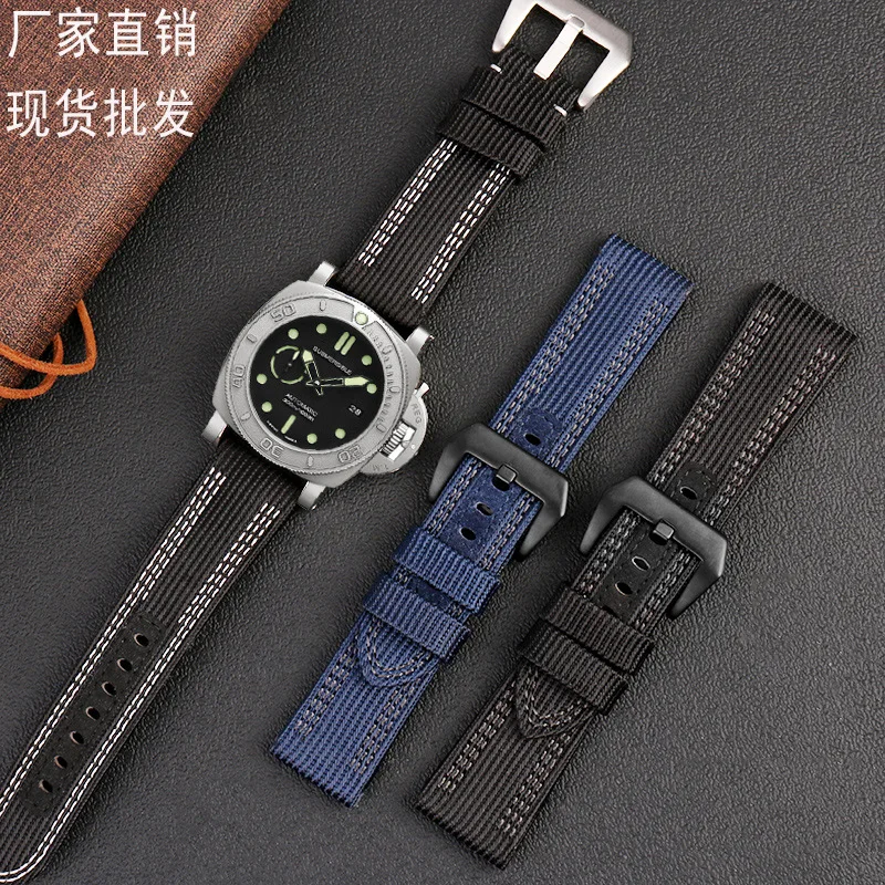 Spot wholesale nylon canvas watch strap is applicable for Panerai 00984 985 sneaking 441 series watch strap 24mm 26mm
