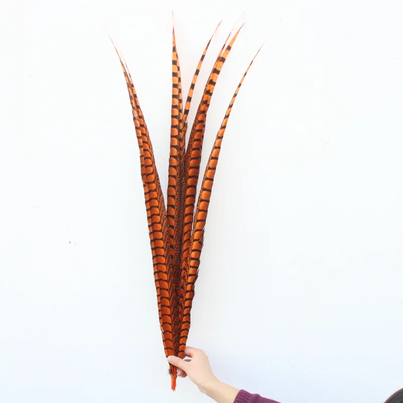 Plumas de fais&aacute;n Natural naranja para manualidades, plumas de pluma de celebraci&oacute;n para decoraci&oacute;n, 36-40 pulgadas/90-100CM, 20 unids/lote-0