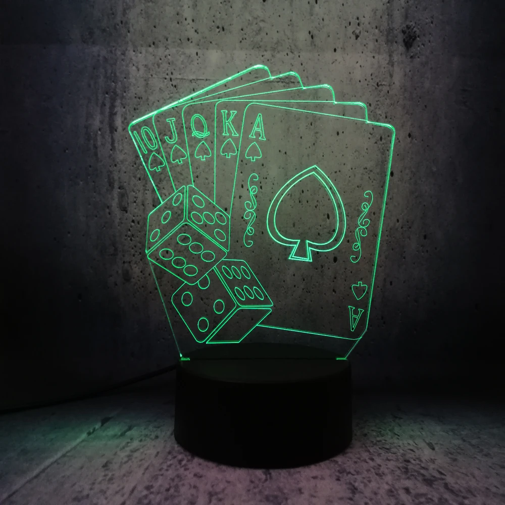 Креативная 3D светодиодная USB лампа волшебное украшение TEXAS HOLD EM Dice Poker Spades