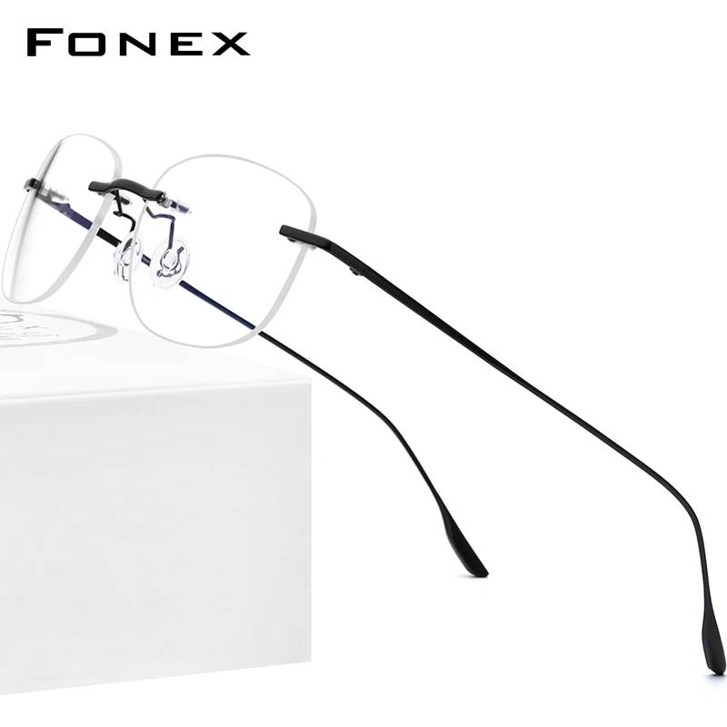 

FONEX Titanium Alloy Glasses Men 2020 New Women Rimless Prescription Square Eyeglasses Myopia Optical Frame Korean Eyewear 8107