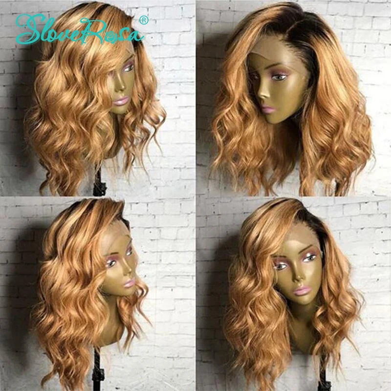 13X4 Ombre цвет T1b 27 блонд 150% плотность кружева передние человеческие волосы парики