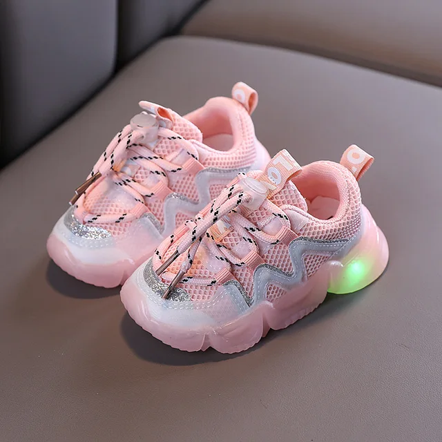 Size25-30 Trend New LED Children Glowing Shoes Baby Luminous Sneakers Boys Lighting Running Shoes Kids Breathable Mesh Sneakers 2