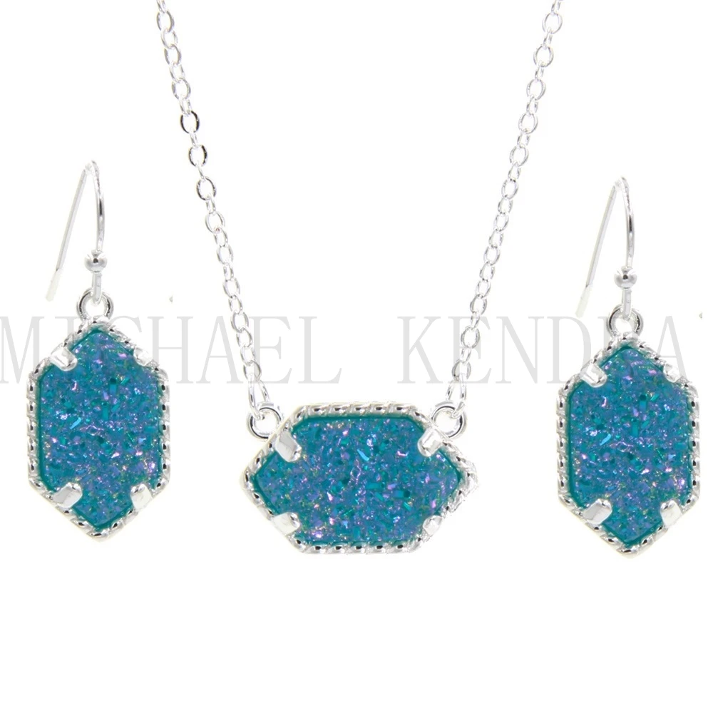 Агат Drusy Ожерелье Серьги Вдохновленный ювелирных изделий набор смолы