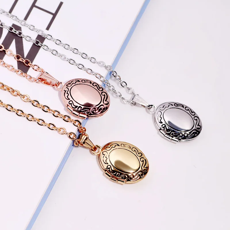 

20pcs/Lot Photo Frame Memory Locket Pendant Necklace Oval Romantic Vintage Jewelry Women Can Open Wholesale