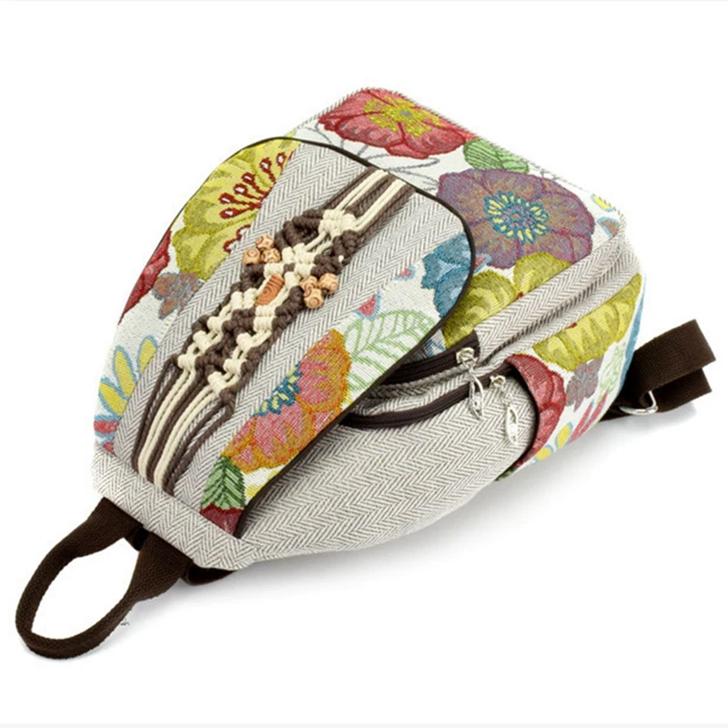 

Fashion Ethnic Style Ladies Backpack Handbags Handbags Large Capacity Travel Backpack Canvas Travel Bag