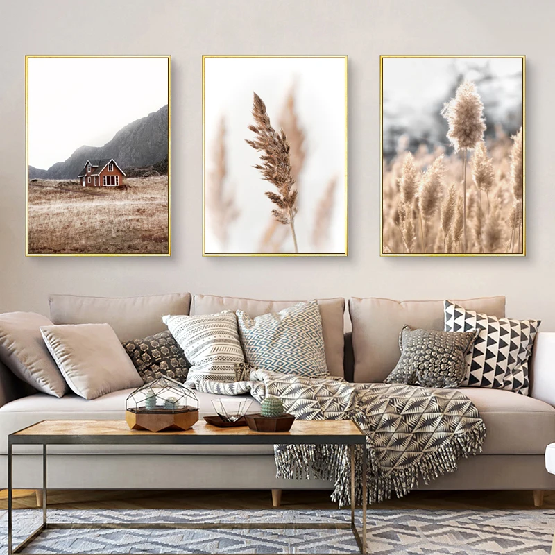 

Modern Autumn Landscape Poster Home Decor Nordic Canvas Painting Grass Flower Animal Scenery Picture Wall Art Print for Bedroom