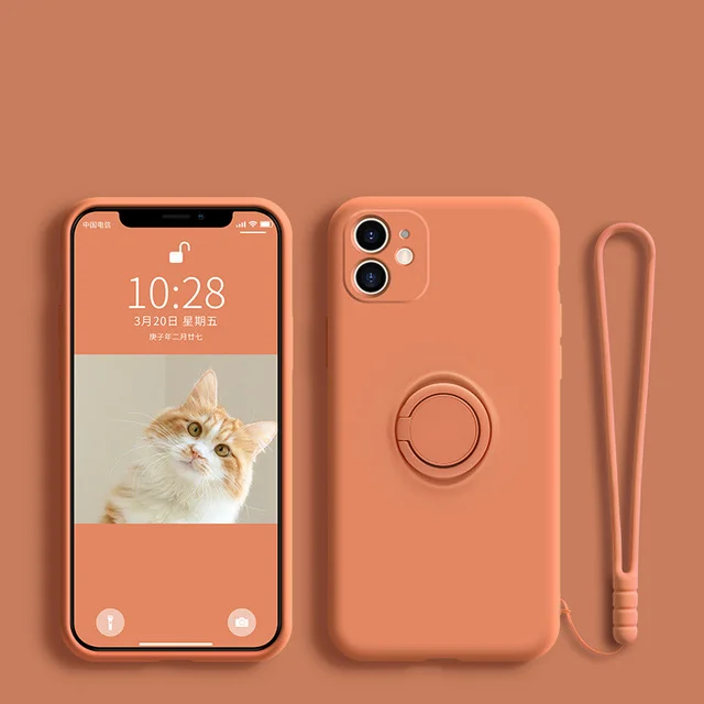 

Liquid Soft Silicagel Phone Case For Samsung S11 S11E S21 S20FE S10 Ultra Plus With Ring Holder Wristband Back Case Cover
