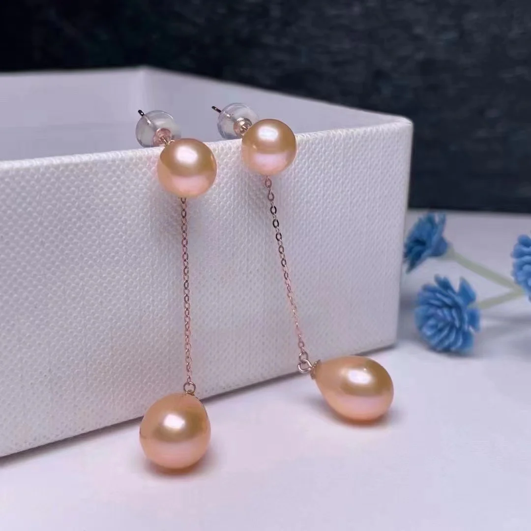 

shilovem 18k yellow Natural freshwater pearls Drop Earrings fine Jewelry women trendy wedding Christmas gift new myme8-96662zz