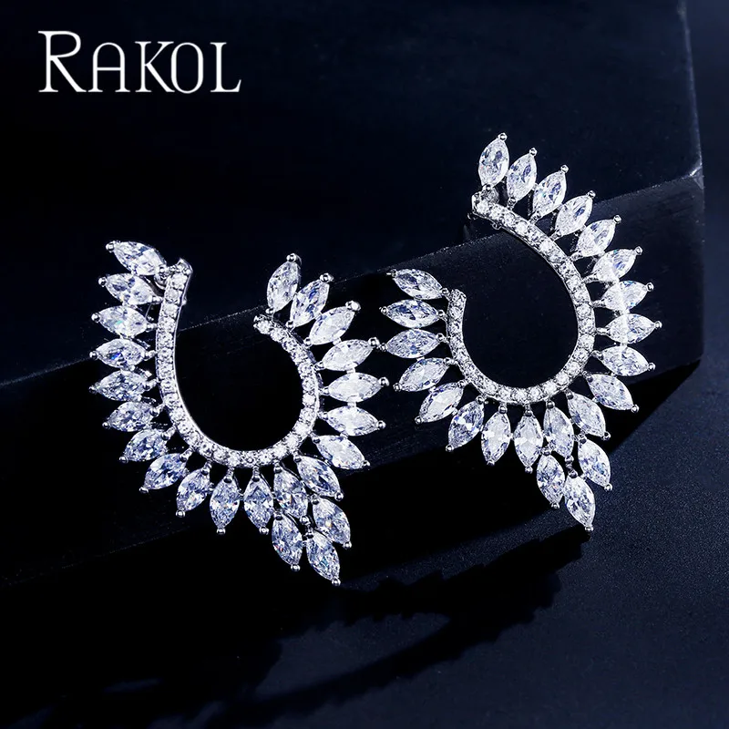 Серьги-пусеты RAKOL серьги-Пусеты Из фианита ААА + комплект ювелирных изделий для