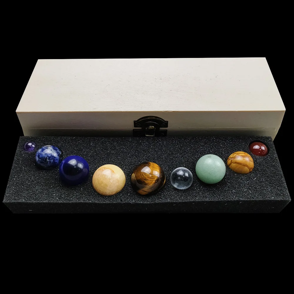 9pcs Natural Crystal Planet Ornament with Collection Box the Nine Planets of the Solar System Stones Specimen Ore Samples Gift