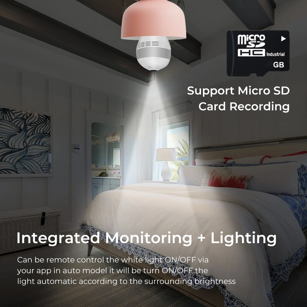 2 5MP Wireless IP Camera WiFi 360 Panorama Bulb Night Vision Home Security Video Surveillance Two-Way Audio Fisheye CCTV | Безопасность