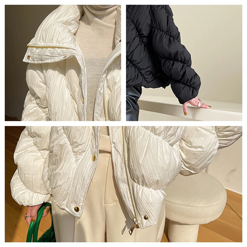 LUXUV New Women Short White Duck Down Design Chic Coats Female Loose Ultra Light Windproof Parkas Casual Puffer Jacket Outwear