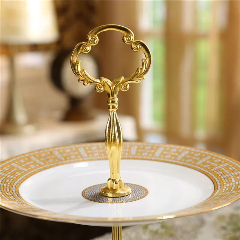 Gold Ceramic Dish Round Tableware Dinner Dishes Sets Food Cake Double Fruit Plates | Дом и сад