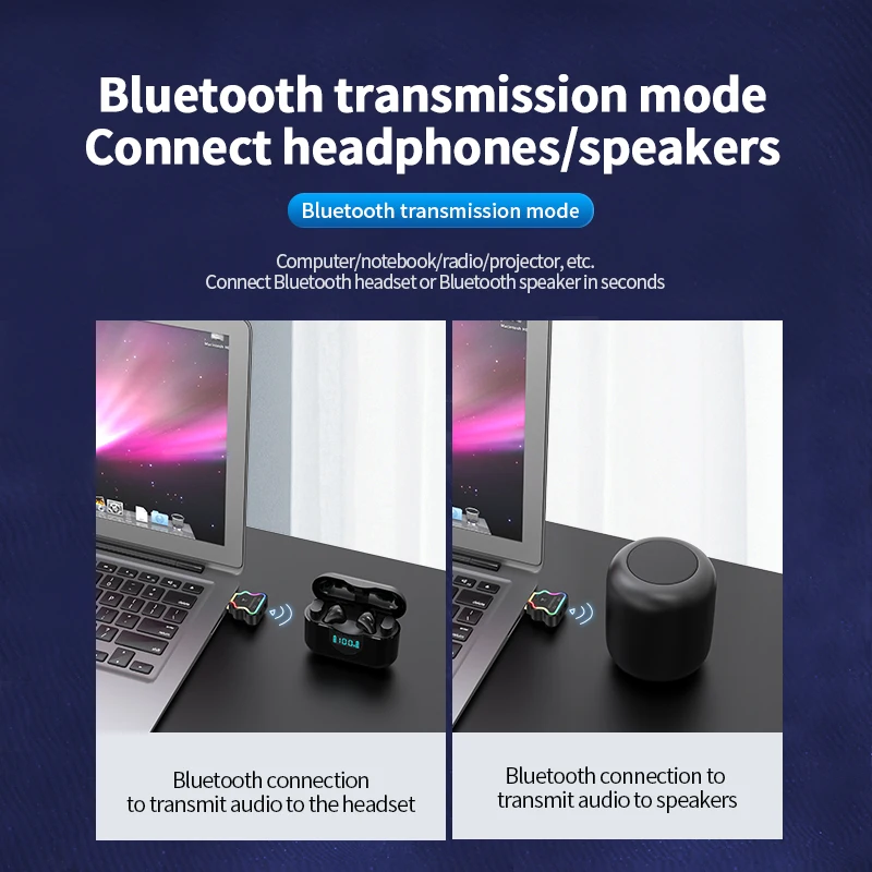 

USB Bluetooth Adapters USB 5.0 Wireless Computer Adapter Audio Receiver Transmitter 3-in-1 Function HIFI Stereo Audio Receiver