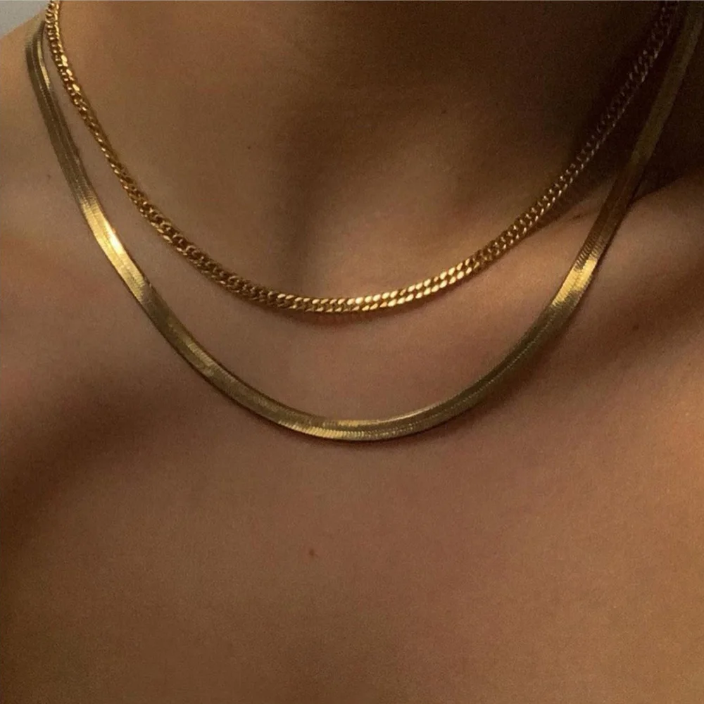 

Classic 18k Gold Plated Flat Snake Chain Bracelets Bangles For Women Herringbone Chain Accessories Jewelry Gift