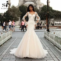 sodigne vintage mermaid wedding dresses long sleeves tulle sexy backless boho bridal dress country garden wedding gowns 2020