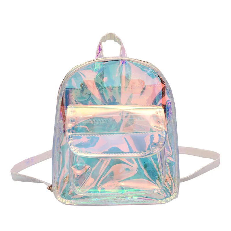 Girls Clear Backpack Personality Lovely Cute Knapsack Satchel Schoolbag Transparent See Through PVC Laser Jelly Mini Backpack