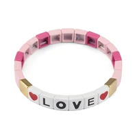 pink love initial bracelet miuki beads adjustable tile bracelet bead wrap bracelet nomination charm friendship gift for women