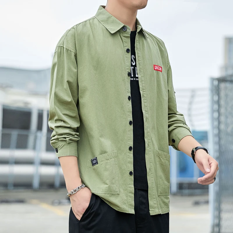 

Shirt men's long-sleeved Korean version of the trend of self-cultivation tooling handsome loose jacket casual lining work solid