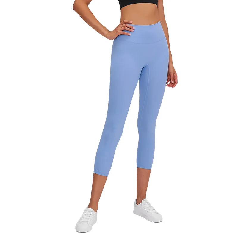 

No embarrassment line nude yoga cropped pants high waist hip hip slim slimming sports fitness pants