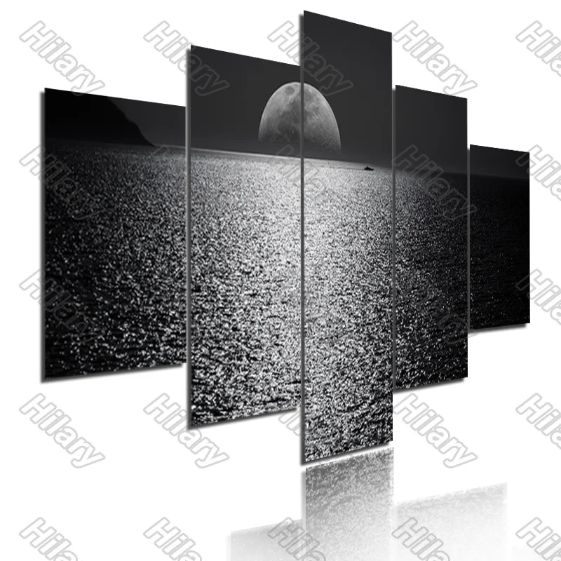 

Poster Moon Rise Night Black Landscape Canvas Painting 5Pcs Posters Painting Wall Art Decoration for Living Room Frameless Style