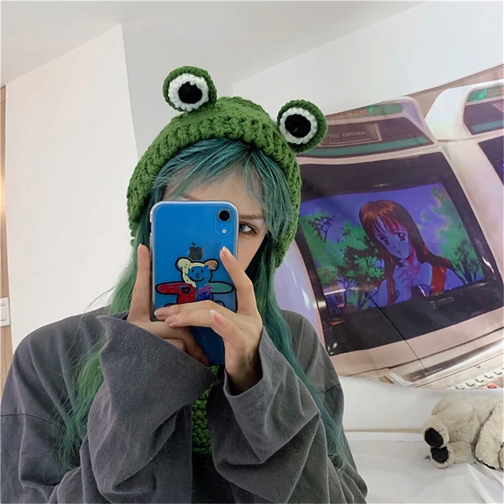 Winter Skullies 2022 Women Frog Hat Crochet Knitted Hat Costume Beanie Hats Cap Women Gift Baby Anime Hat Photography Prop Party