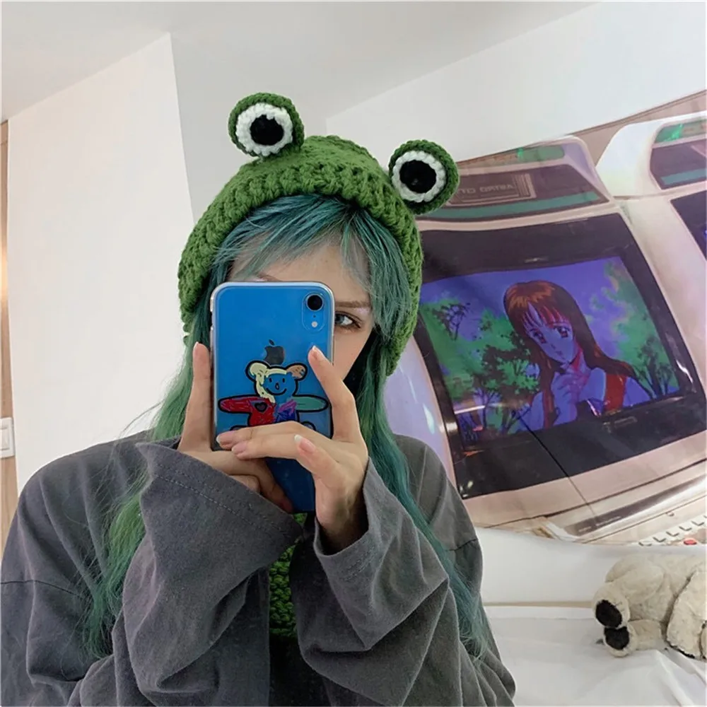 Зимние Головные уборы Skullies 2020 для женщин шляпа лягушки вязаная шапочка Костюм