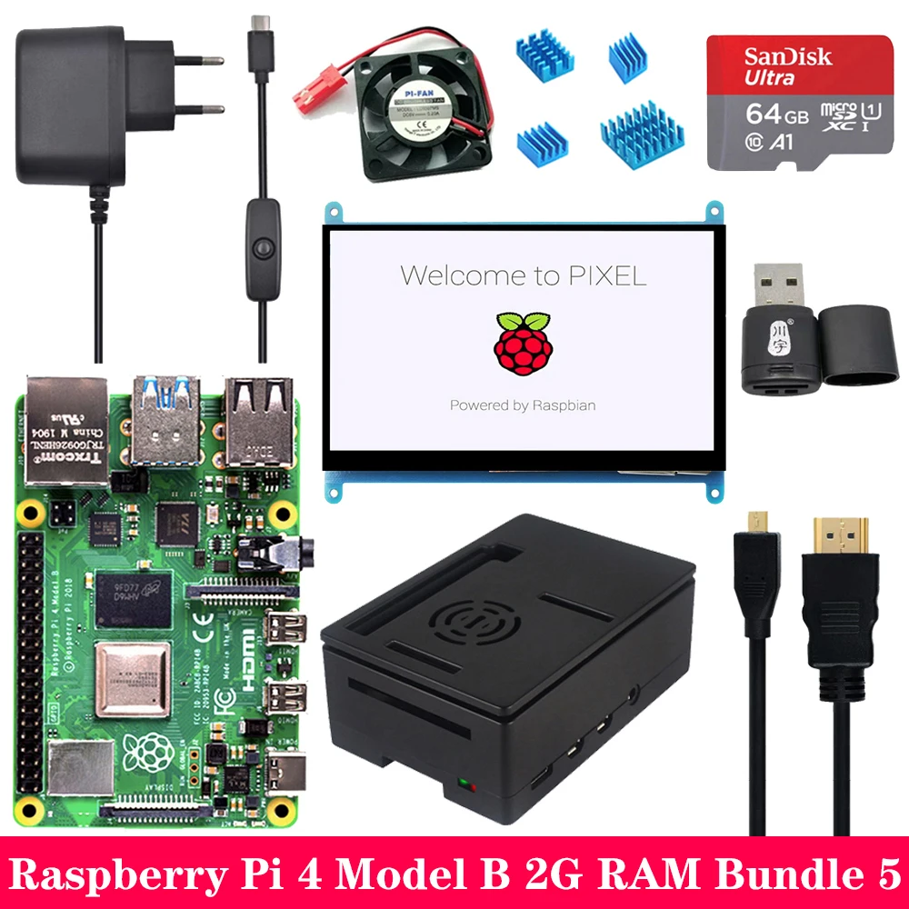 Комплект 5 Raspberry Pi 4 модели B 1G 2G 4G Оперативная память с 7 дюймов 1024*600 с сенсорным экраном, ЖК-дисплей Питание ABS чехол SD карты для Raspberry Pi 4B Pi 4 - Комплект: Комплект 5